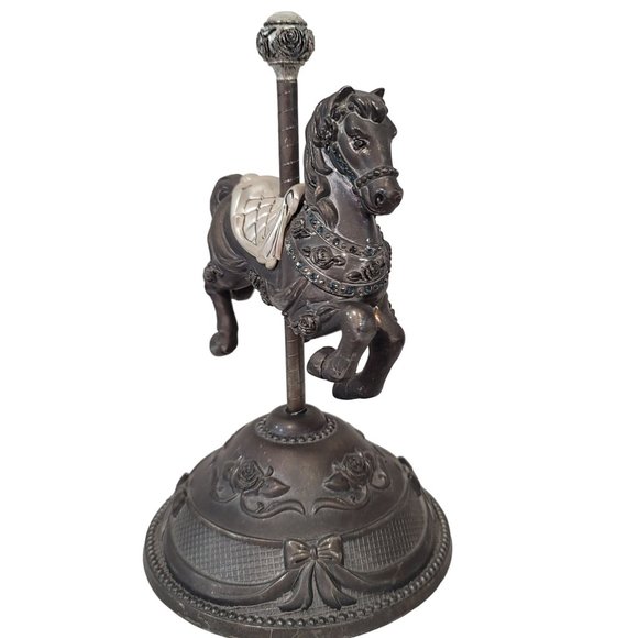 Sankyo silver plated carousel horse with blue rhinestones music box lovconqrsall - Picture 8 of 8